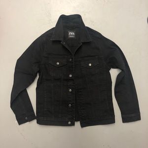Zara Slim Fit Black Denim Trucker Jacket - EUC